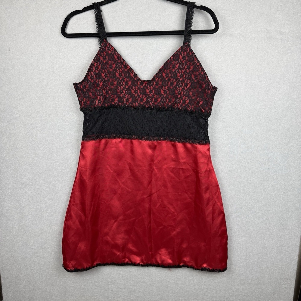 Y2K Lace Detail Satin Slip Dress Size *M?Red Fairy Grunge Vamp‎ Babydoll